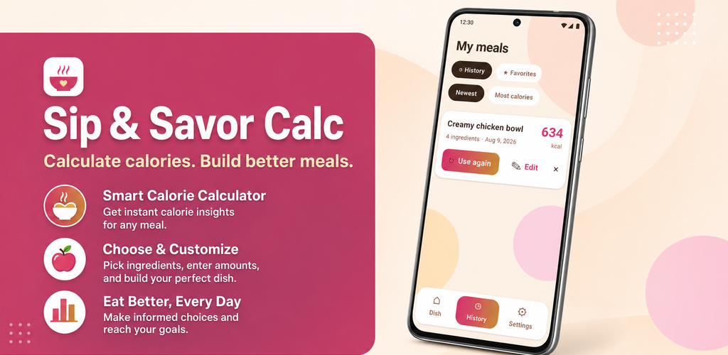 Sip & Savor Calc promotional banner